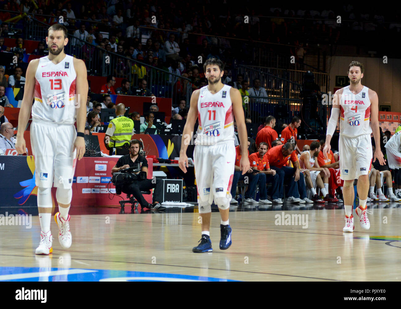 Ricky Rubio, Marc Gasol and Pau Gasol. Spain Basketball National Team. World Cup 2014 Stock Photo