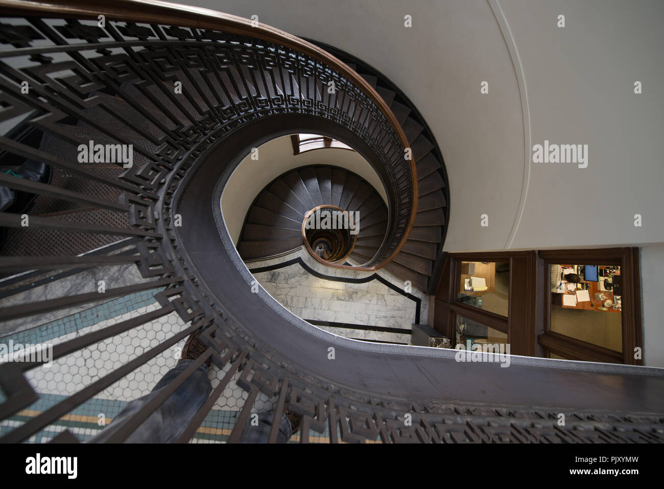 High angle view of spiral staircase, North Beach, San Francisco, California, USA Stock Photo