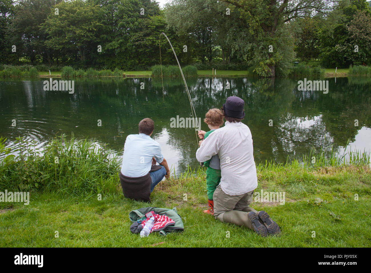 Fishing at Meon Springs Trout Fishery, Hampshire, England, United