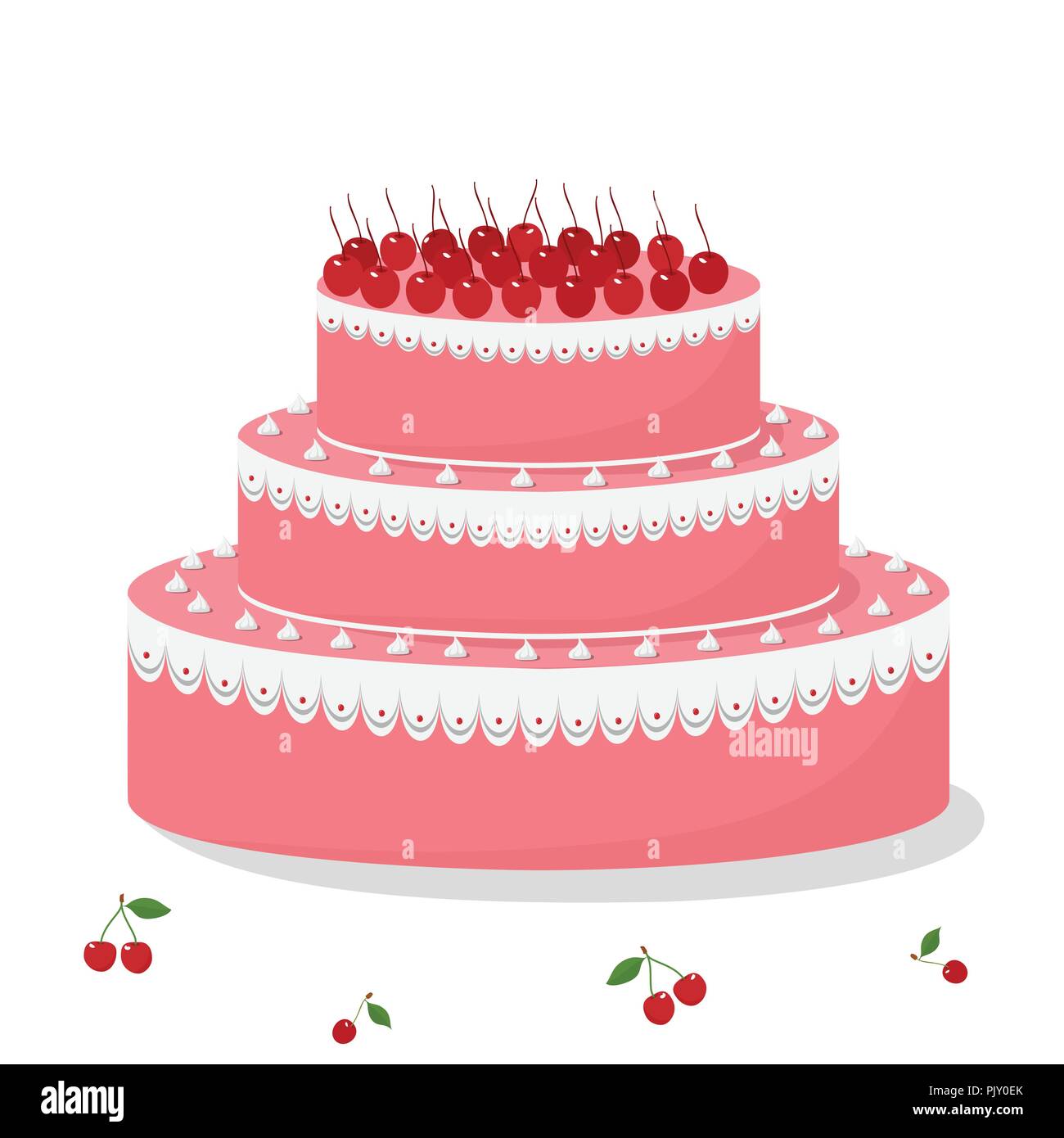 Birthday cake with cherry Stock Vector