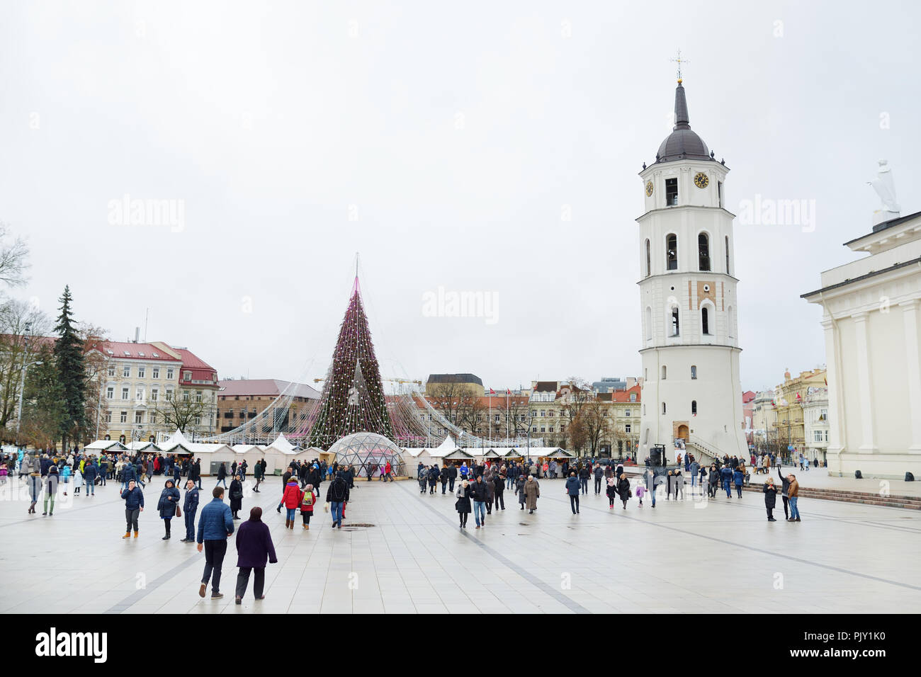 VILNIUS, LITHUANIA - DECEMBER 26, 2018: The Cathedral Square, main