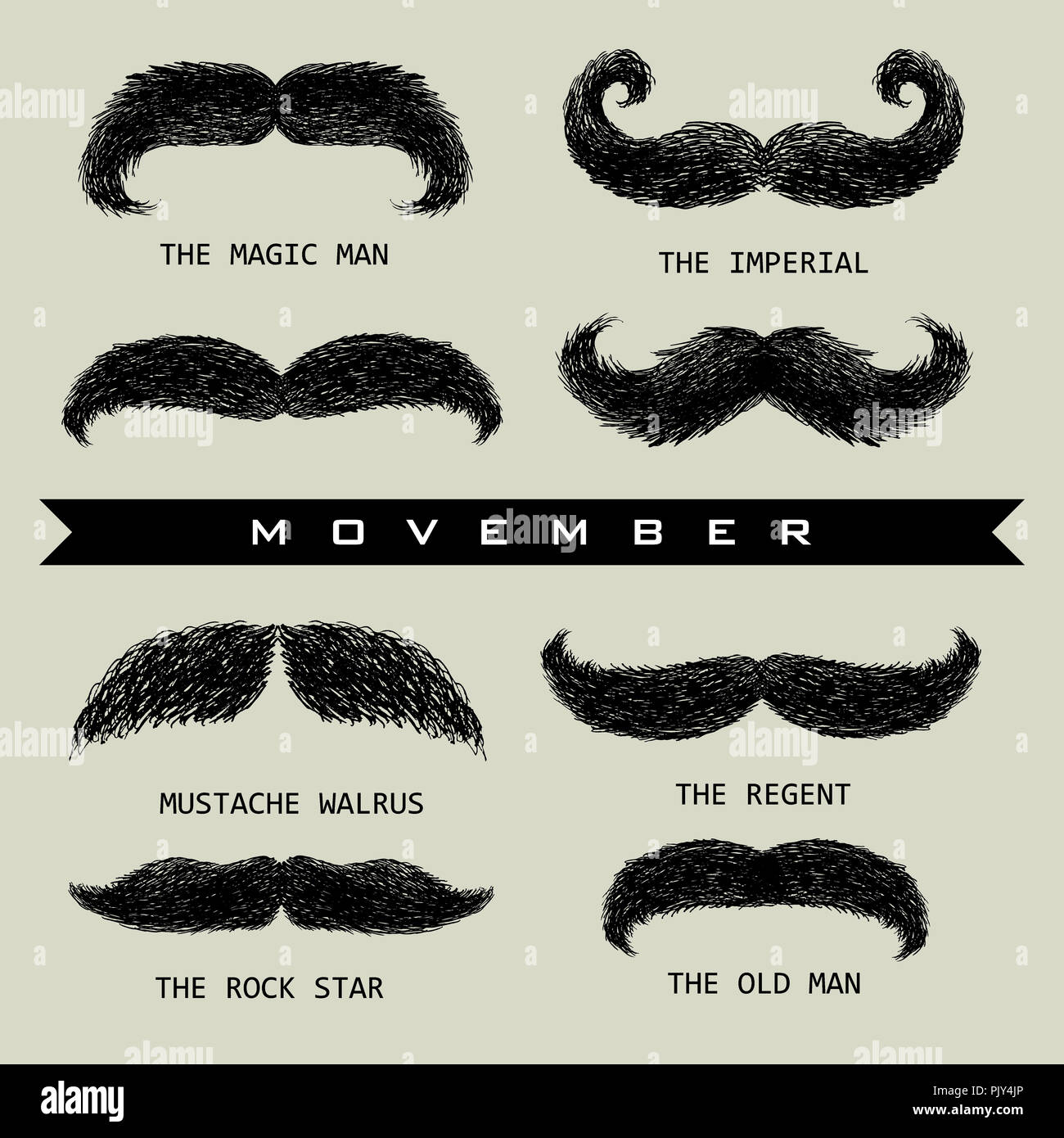 Moustache or mustache. Movember vector icons set Stock Photo