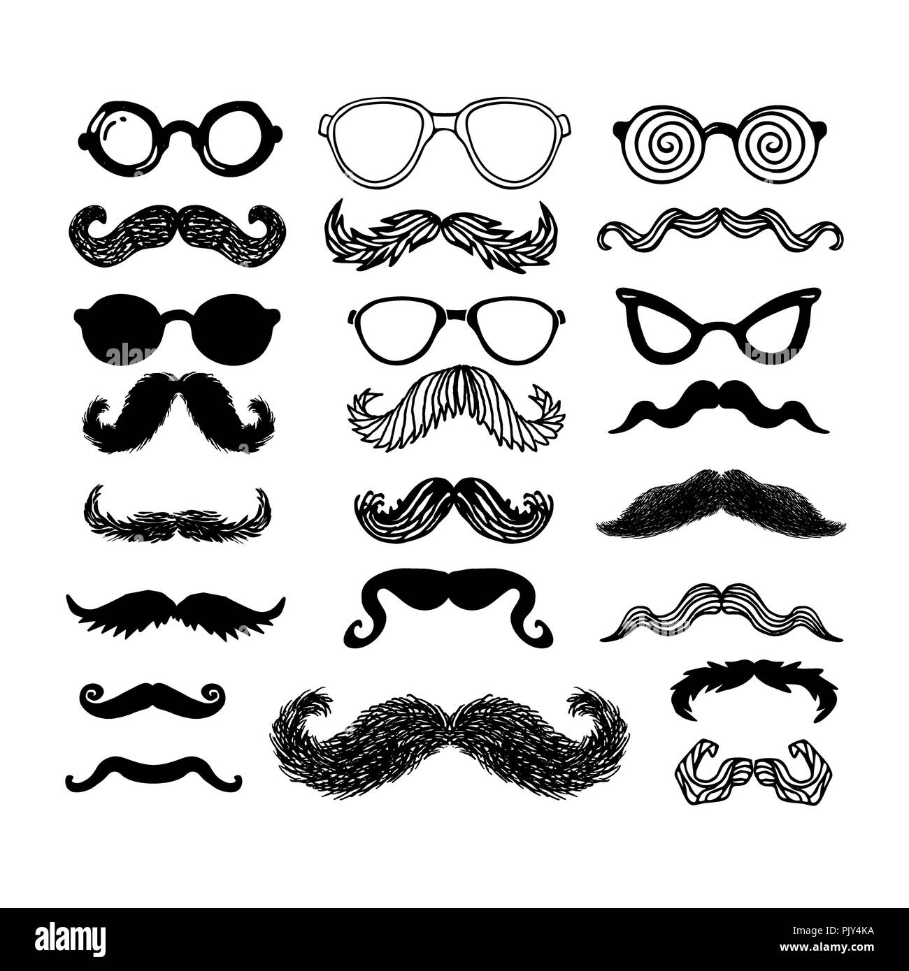 Moustache or mustache. Movember vector icons set Stock Photo