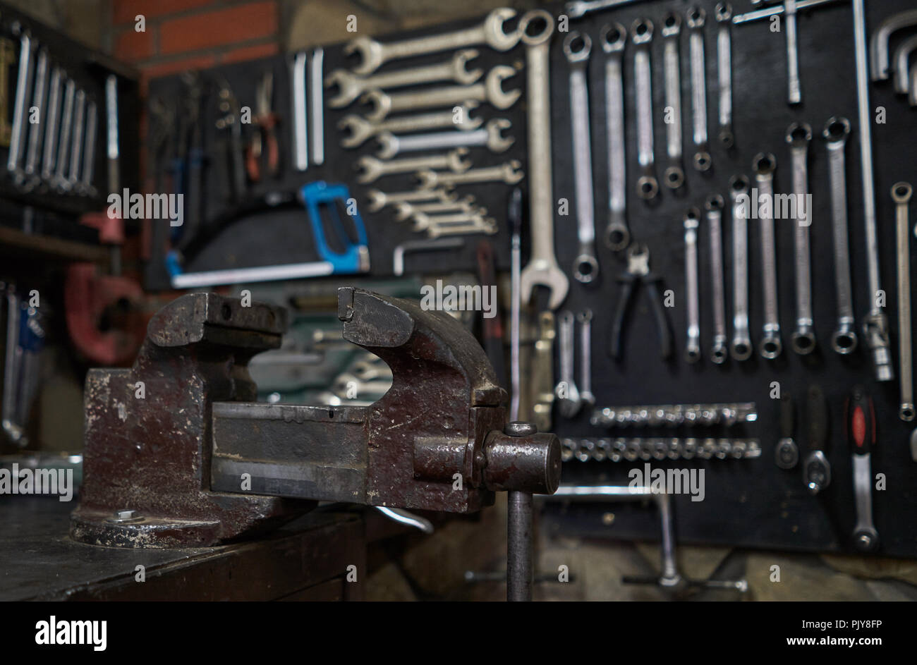 wrenches hanging on the wall Stock Photo Alamy