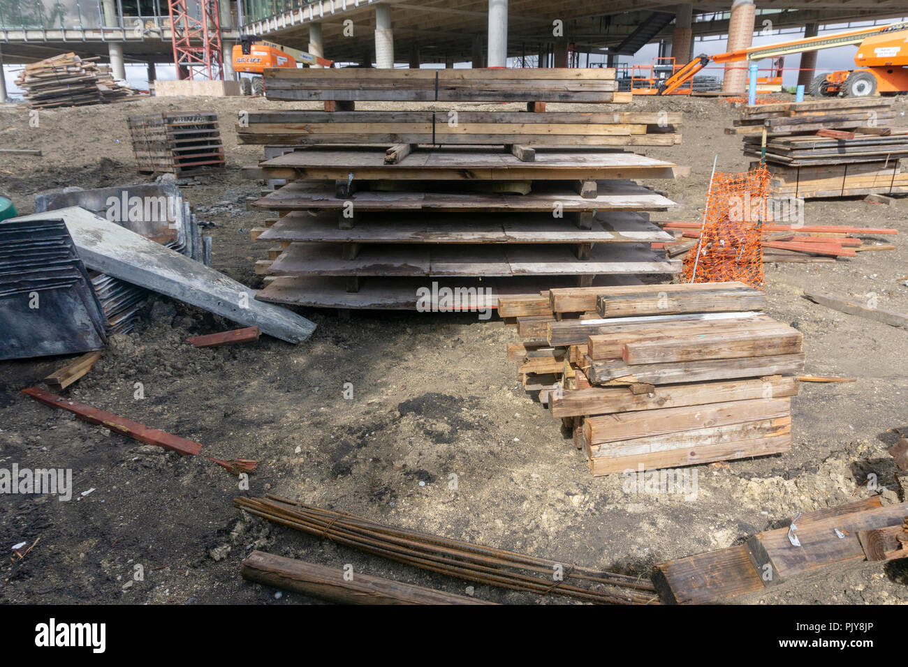 Stacked materials on a construction site Stock Photo Alamy