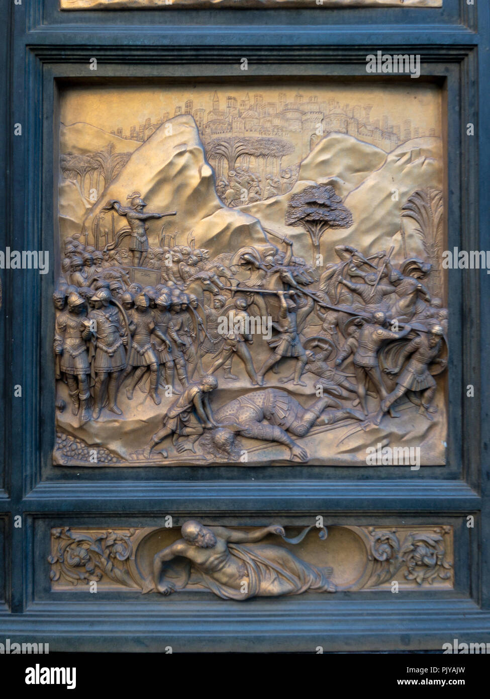 Gates of Paradise with Bible stories on door of Duomo Baptistry in Florence, Italy. Stock Photo