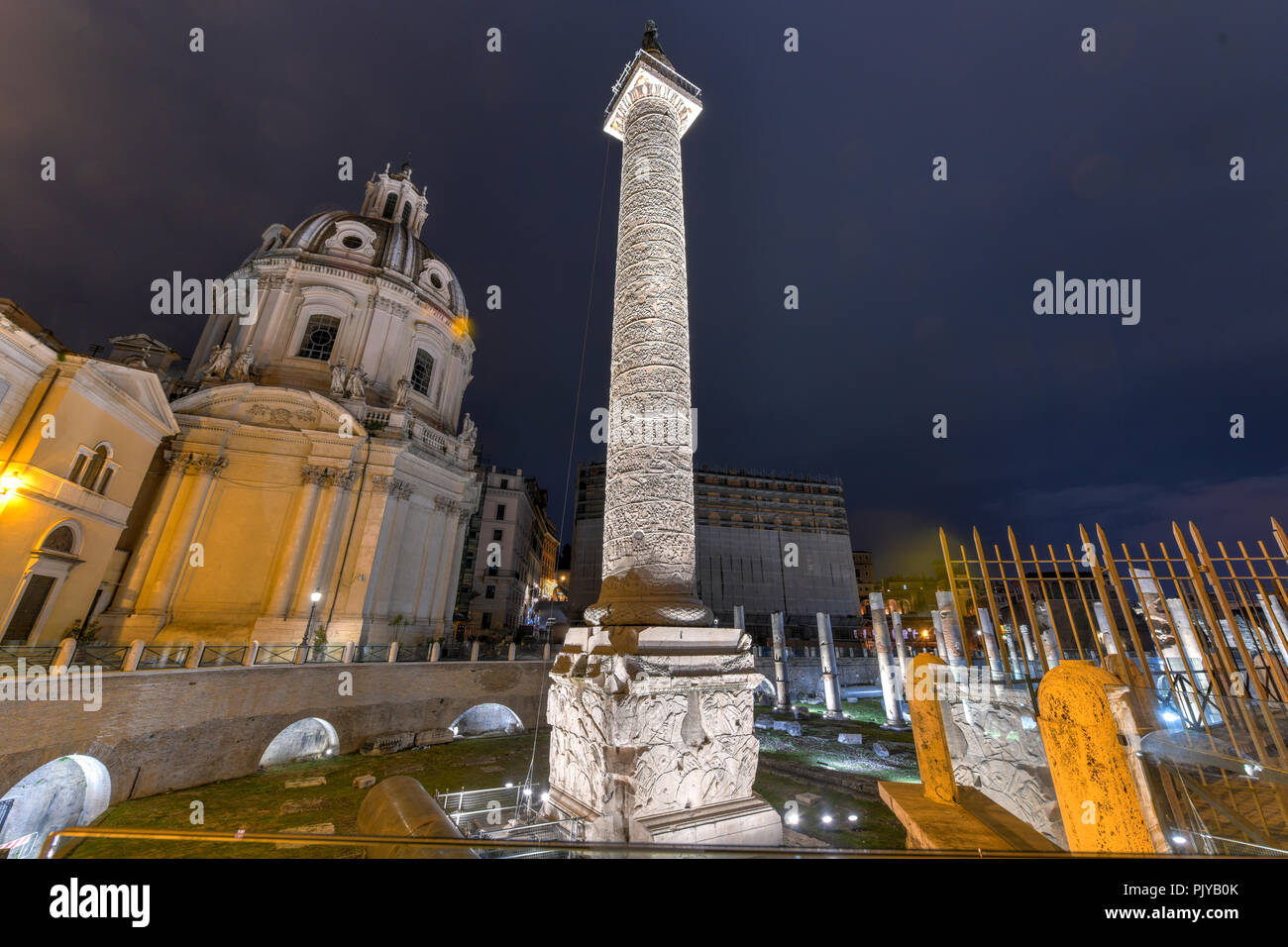 Trajan’s column illuminated at night in Rome, Italy Stock Photo - Alamy