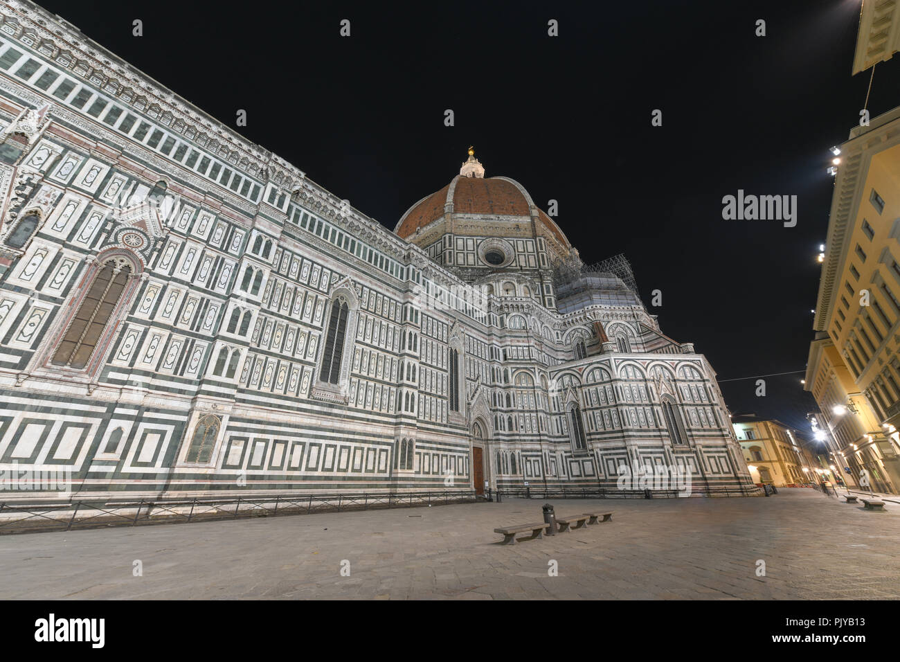 Duomo Santa Maria Del Fiore and Bargello at night in Florence, Tuscany, Italy Stock Photo