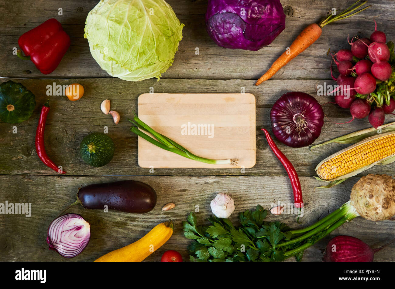 wooden cutting fruit and veg