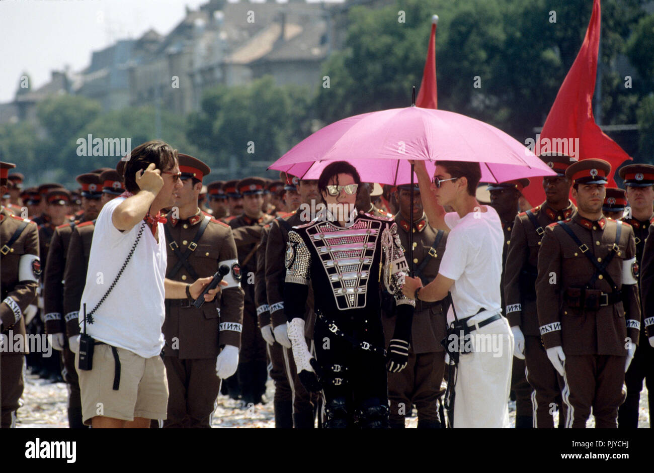 Michael Jackson shooting a video in Budapest Hungary in August 1994. usage worldwide Stock