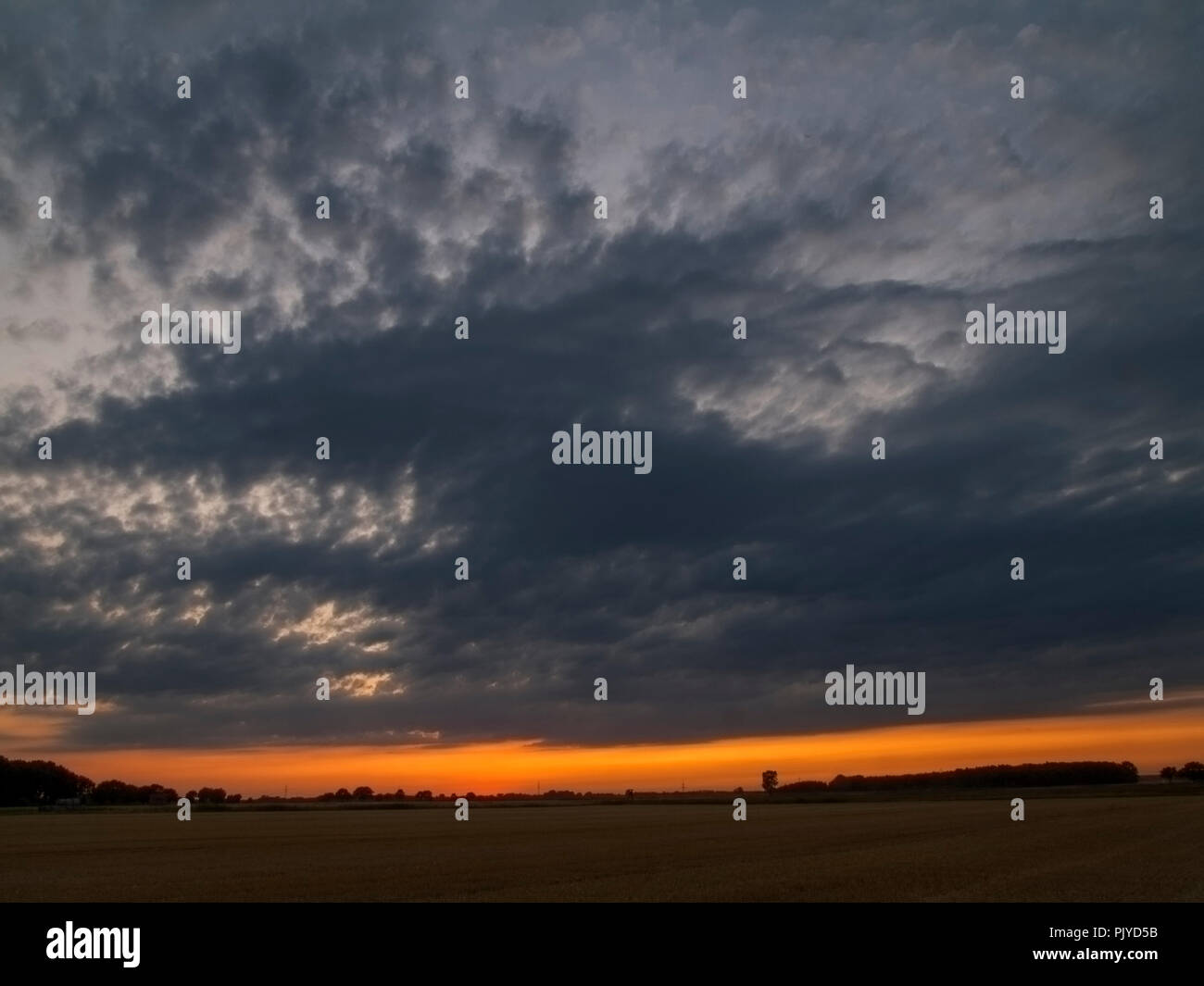 Dramatic sky over the Elbmarsch, Niedersachsen, Germany. Stock Photo