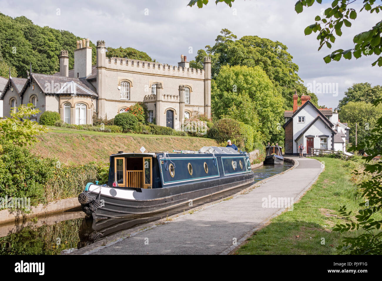Boating on the Llangollen Canal near Llangollen, Wales, UK Stock Photo