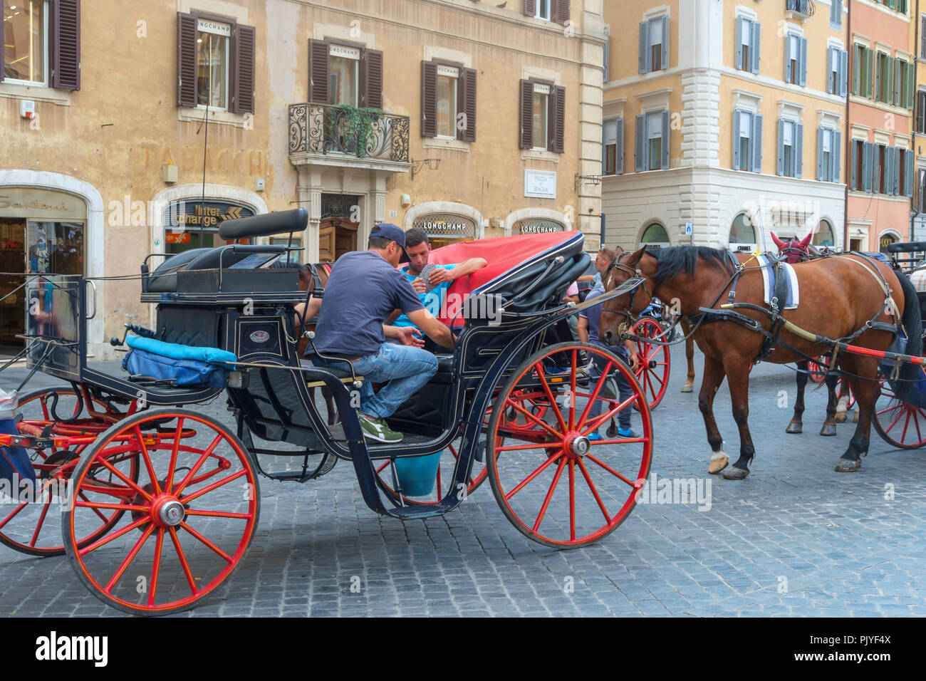 Horsedrawn carriages close to the Spanish Steps in Rome, Italy, Europe Stock Photo Alamy