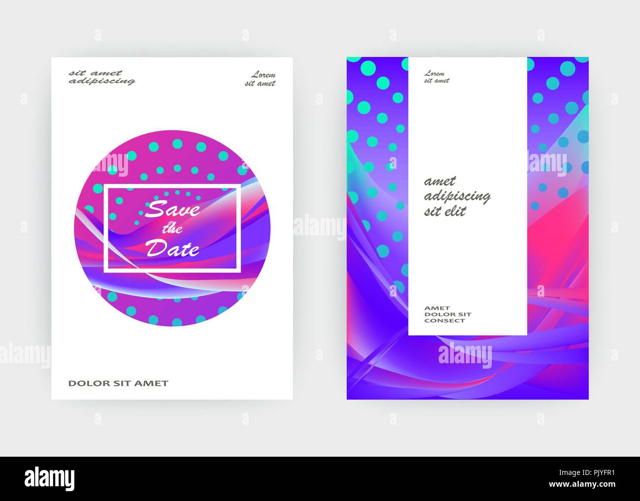 Fluid liquid shapes composition. Wavy geometric background. Colorful abstract backdrop. Halftone circles elements. Trendy gradient waves template vect Stock Vector