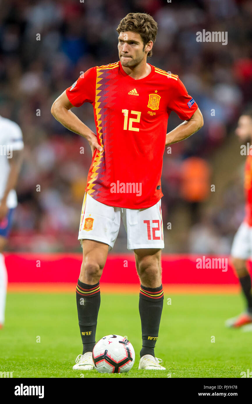 London, UK. 08th Sep, 2018. Marcos Alonso of Spain during the UEFA Nation League, Group 4, League A match between England and Spain at Wembley Stadium, London, England on 8 September 2018. 8th Sep, 2018. Photo by Salvio Calabrese Credit: AFP7/ZUMA Wire/Alamy Live News Credit: ZUMA Press, Inc./Alamy Live News Stock Photo