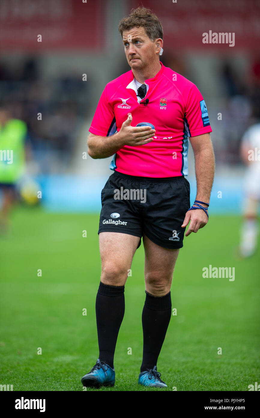 Aj Bell Stadium Salford Uk 9th Sep 2018 Gallagher Premiership Rugby Sale Versus Worcester Premiership Referee Jp Doyle Explains A Decision Credit Action Plus Sports Alamy Live News Stock Photo Alamy