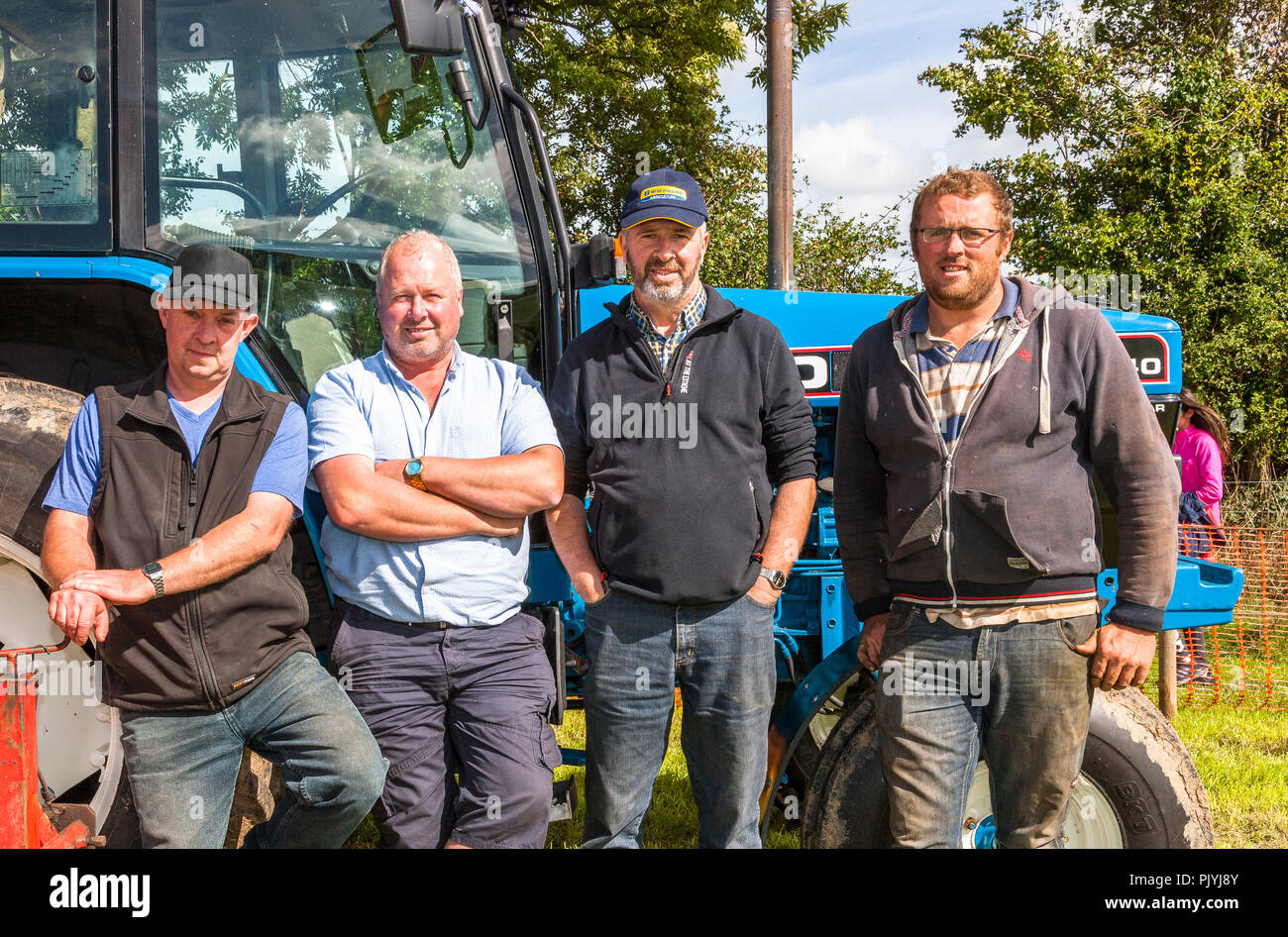 Timoleague, Cork, Ireland. 9th September 2018. Fachtna McCarthy, Rosscarbery, Ricky O'Leary, John Jo O'Leary, Bandon and Leslie Wolfe at the West Cork Vintage Ploughing & Threshing event that was held at Barryshall Timoleague Co.Cork. Credit: David Creedon/Alamy Live News Stock Photo