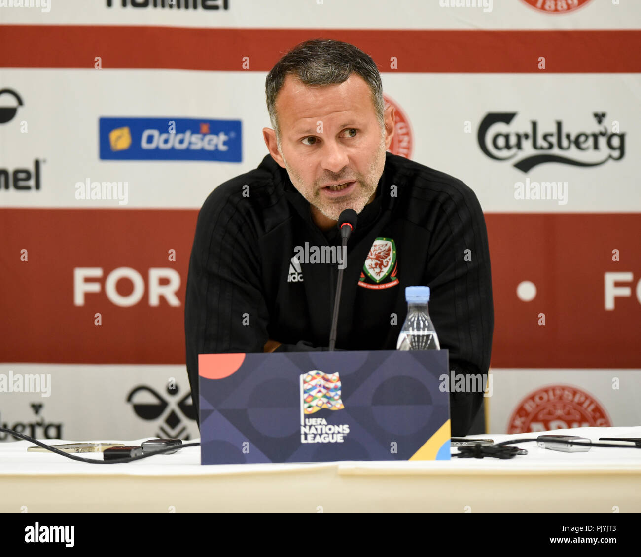 Aarhus, Denmark. 09th Sep, 2018. Denmark v Wales, Uefa Nations League, Ceres Park, Aarhus, 9/9/18: Wales manager Ryan Giggs post match press conference Credit: Andrew Dowling/Influential Photography/Alamy Live News Stock Photo