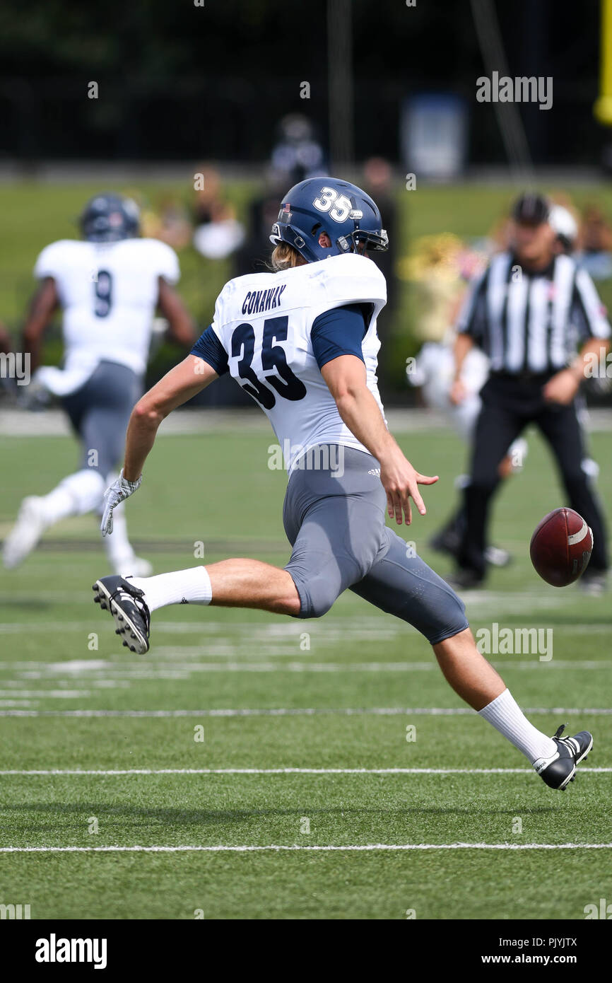 Nashville, USA. 08th Sep, 2018. Nevada punter Quinton Conaway (35) punting during the game between the Nevada Wolf Pack and the Vanderbilt Commodores at Vanderbilt Stadium in Nashville, USA. TN. Thomas McEwen/CSM/Alamy Live News Stock Photo