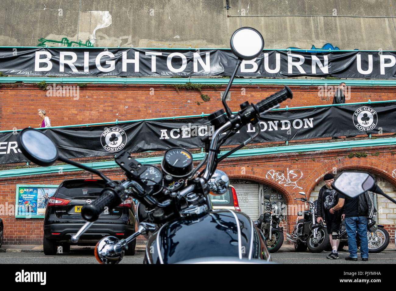 September 9, 2018 - Thousands of bikers took to the road for their annual ''London to Brighton Burn Up'' ride event. They departed from the Ace Cafe in London and descended on Brighton seafront where motorcycles of all times & styles were on display Credit: Matt Duckett/IMAGESLIVE/ZUMA Wire/Alamy Live News Stock Photo
