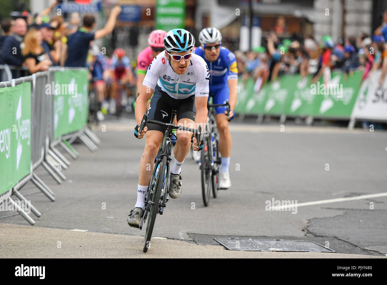 London, UK. 9th Sept 2018. Gearing Thomas of Team Sky in today's action during 2018 OVO Energy Tour of Britain - Stage Eight: The London Stage on Sunday, September 09, 2018, LONDON ENGLAND: Credit: Taka Wu/Alamy Live News Stock Photo