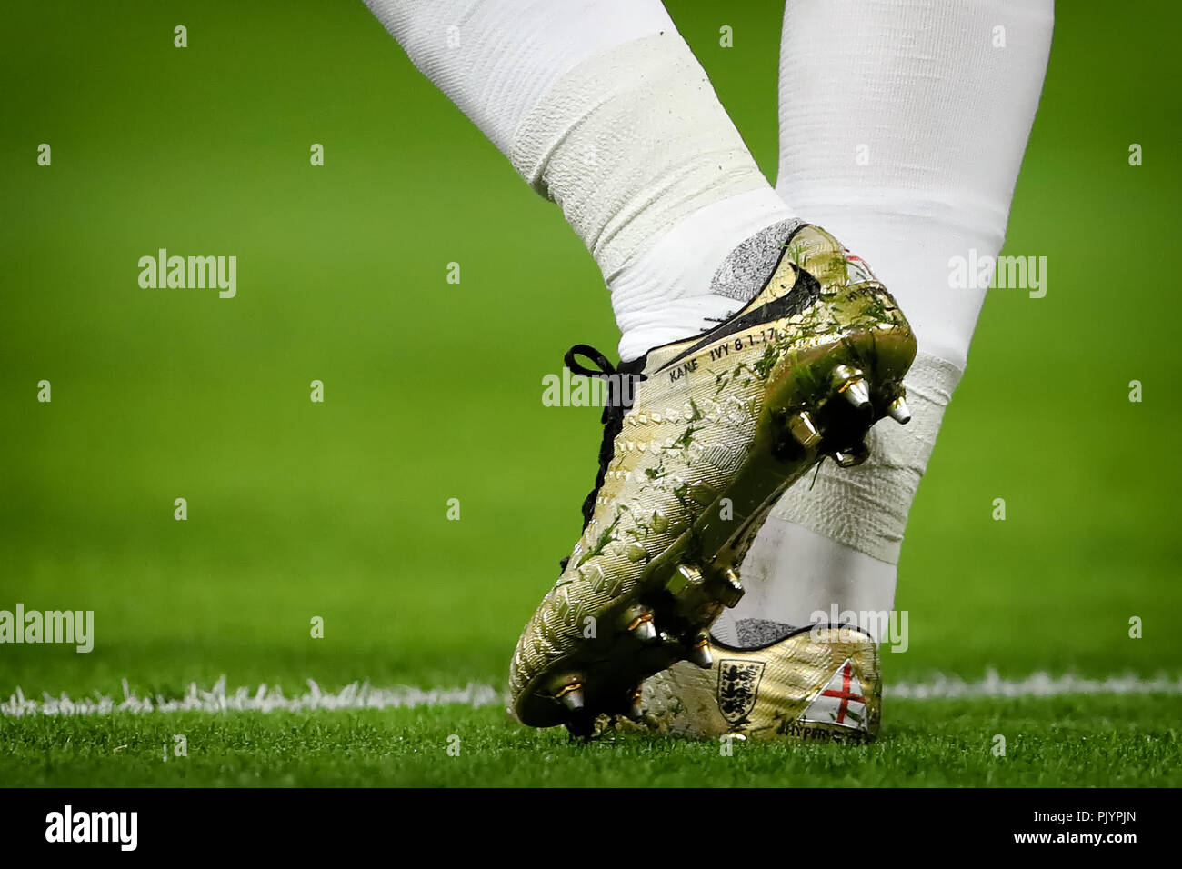 London, UK. 8th Sept 2018. Harry Kane of England wears a personalised  special pair of Golden Nike Boots - England v Spain, UEFA Nations League -  Group A4, Wembley Stadium, London -