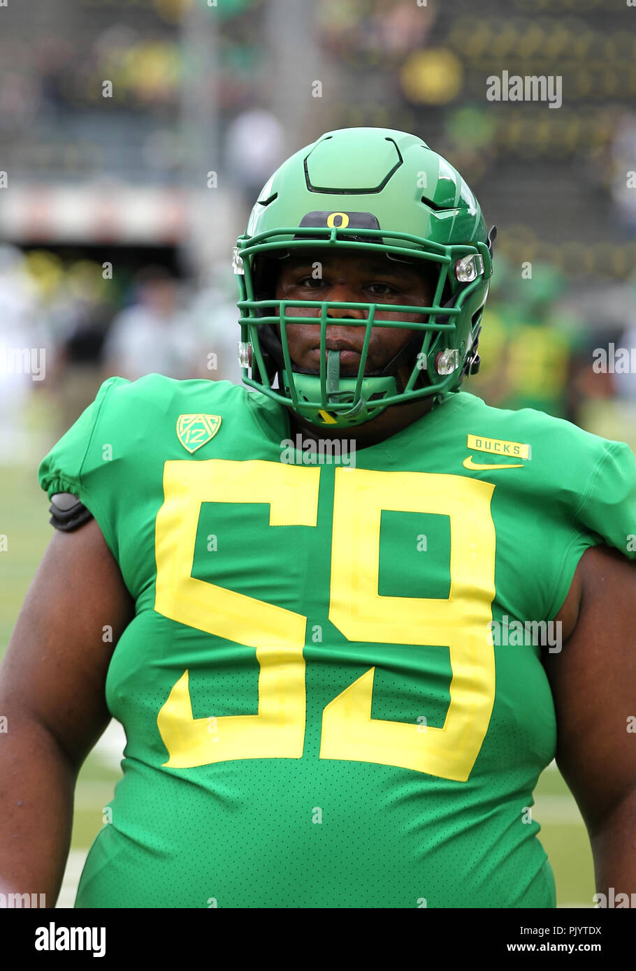 Autzen Stadium, Eugene, OR, USA. 8th Sep, 2018. Oregon Ducks offensive  lineman Devin Lewis (59) prior to the NCAA football game between the  Portland State Vikings and the Oregon Ducks at Autzen