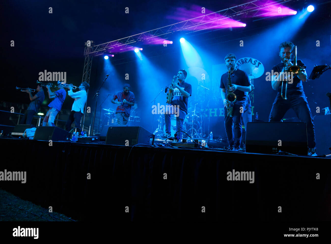 Dat Brass performing on Stage 2 of the OnBlackheath Music Festival, Lewisham, London Stock Photo