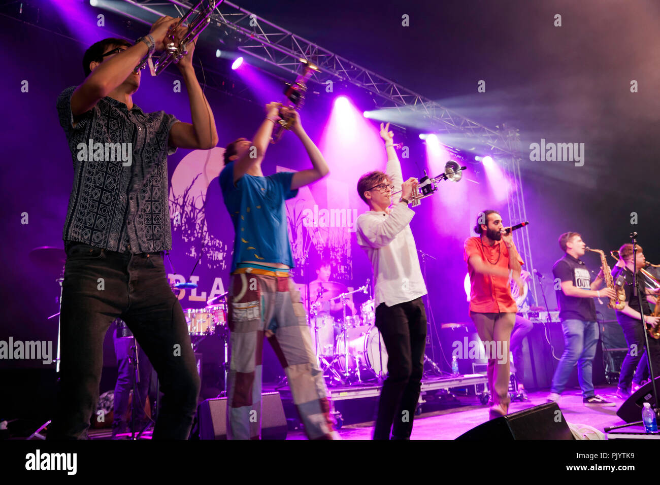 Dat Brass performing on Stage 2 of the OnBlackheath Music Festival, Lewisham, London Stock Photo