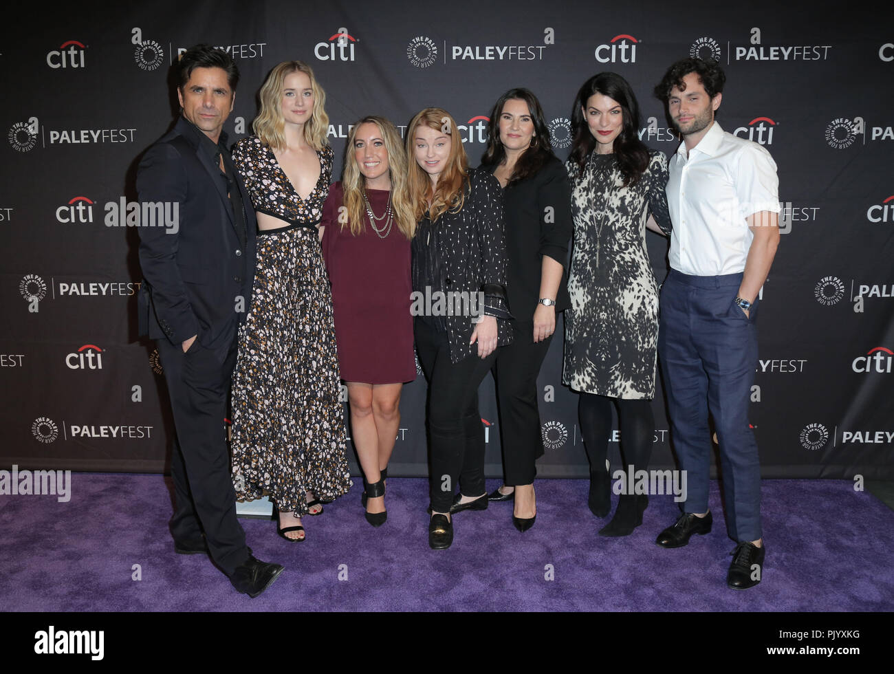 Beverly Hills, USA. 9th Sep, 2018. 09 September 2018 - Beverly Hills, California - {oJohn Stamos, Elizabeth Lail, Caroline Kepnes, Sarah Schechter, Gina Girolamo, Sera Gamble, Penn Badgley. ''You'' at The Paley Center For Media's 2018 PaleyFest Fall TV Previews held at The Paley Center for Media . Photo Credit: PMA/AdMedia Credit: Pma/AdMedia/ZUMA Wire/Alamy Live News Stock Photo