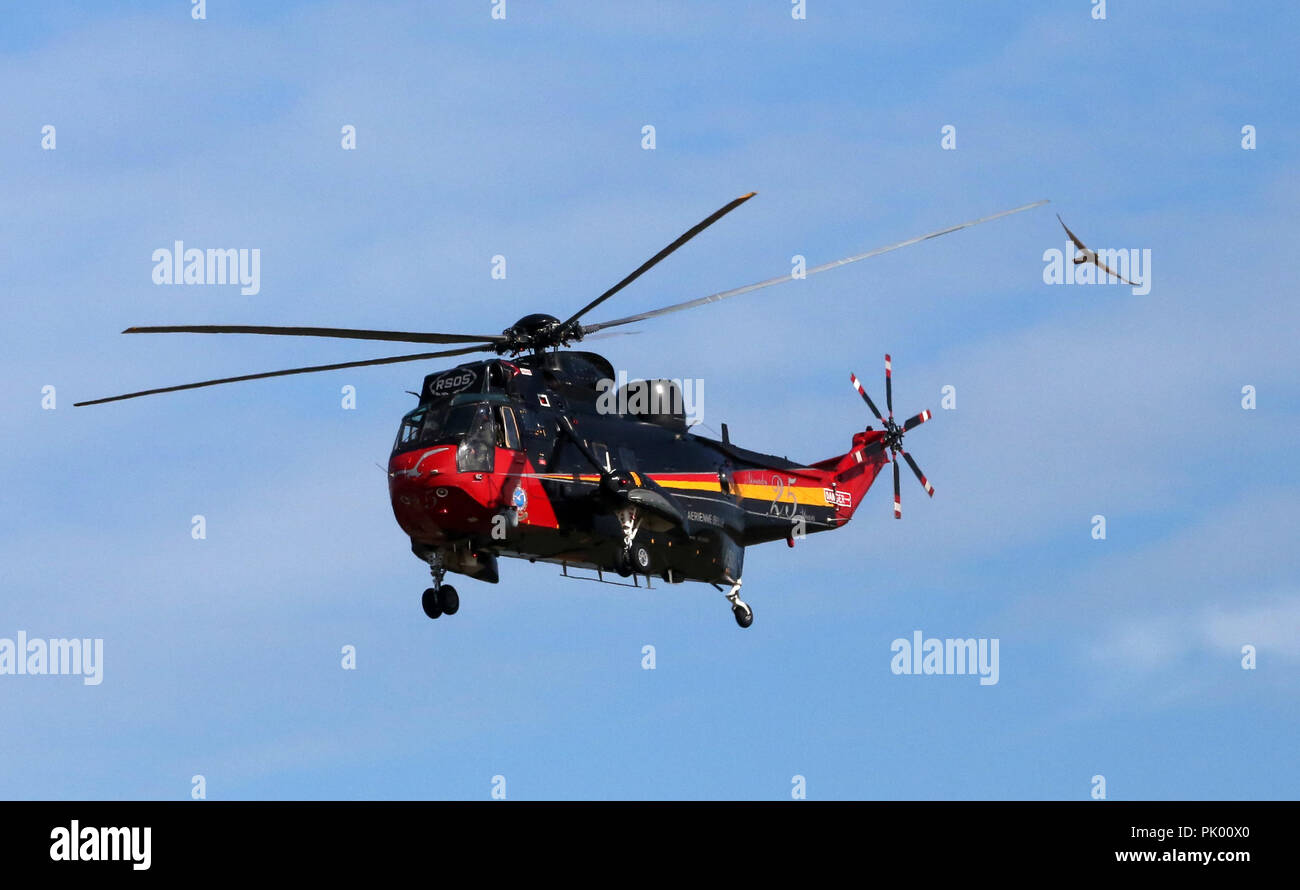 Kleine Brogel. 10th Sep, 2018. A SeaKing helicopter performs during the Belgian Air Force Day in Kleine Brogel Air Base in Belgium, on Sept. 9, 2018. Credit: Wang XiaoJun) (dtf/Xinhua/Alamy Live News Stock Photo