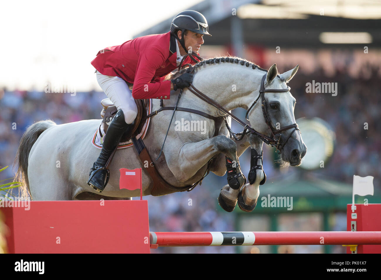 Aachen Deutschland 19th July 2018 Gregory Wathelet Bel On Mjt Nevados S In The Jump Over The Obstacle In The Half Profile Action Single Action Chio Aachen 2018 S8 Mercedes Benz Nations Cup Team
