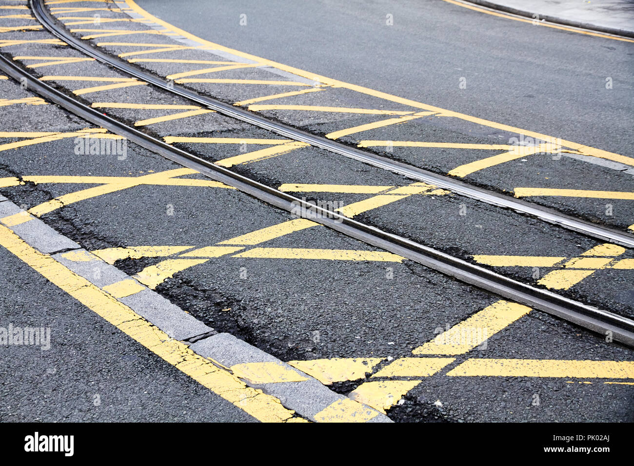 tram track on the road Stock Photo