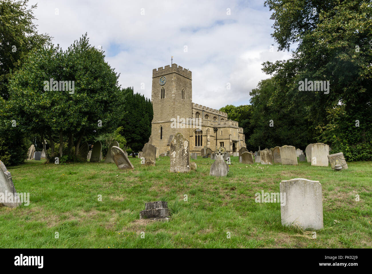 The parish church of All Saints in the Bedfordshire village of Milton Ernest, UK Stock Photo