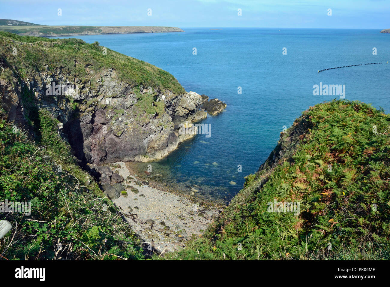 Deltastream tidal energy project, from the Pembrokeshire Coast Path, St Justinians, St Davids, Pembrokeshire, Wales, UK Stock Photo