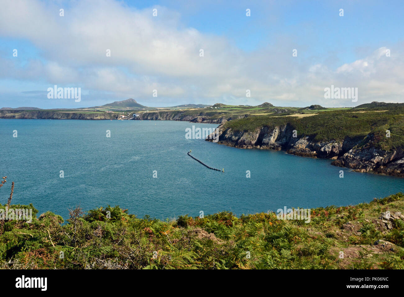 Deltastream tidal energy project, from the Pembrokeshire Coast Path, St Justinians, St Davids, Pembrokeshire, Wales, UK Stock Photo