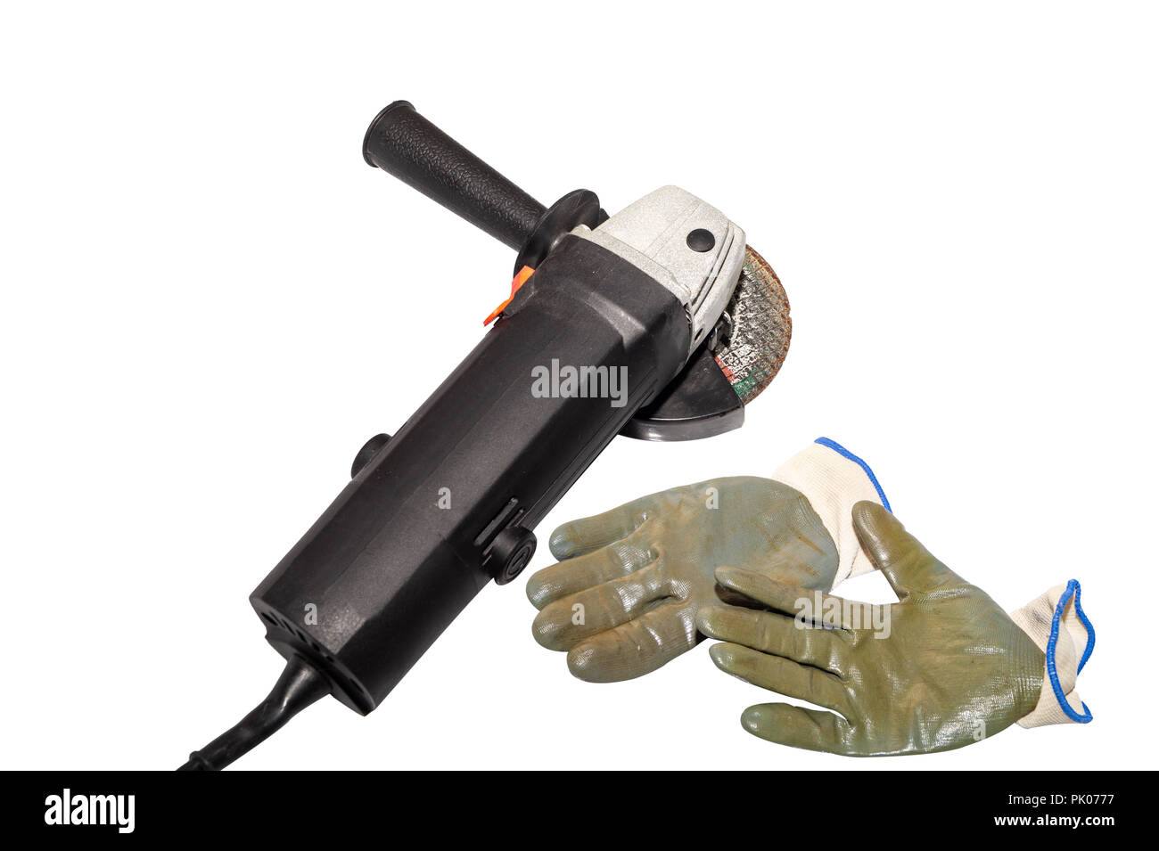 angle grinder and gloves isolated on white background Stock Photo Alamy