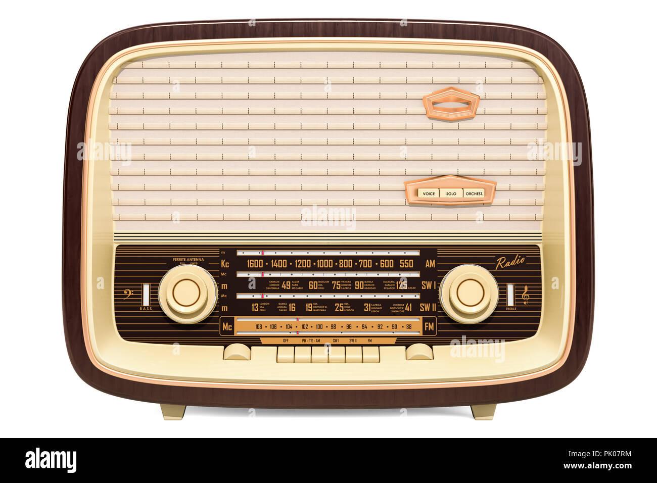 Vintage Retro Radio Receiver Isolated On White. 3d Illustration Stock  Photo, Picture and Royalty Free Image. Image 59994616.