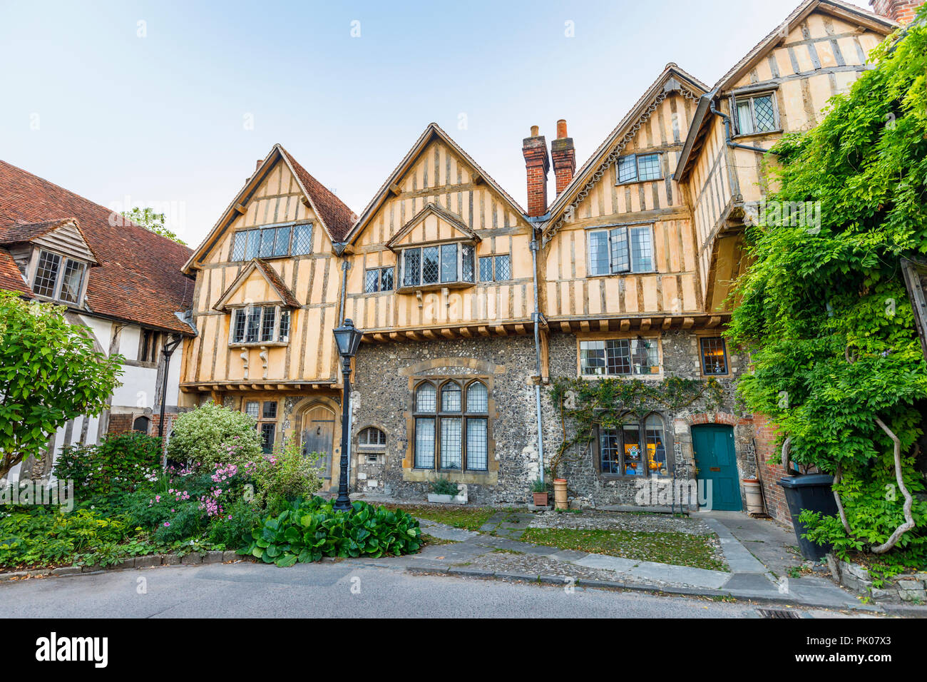 Historic timbered houses in Dome Alley, Cathedral Close, Winchester