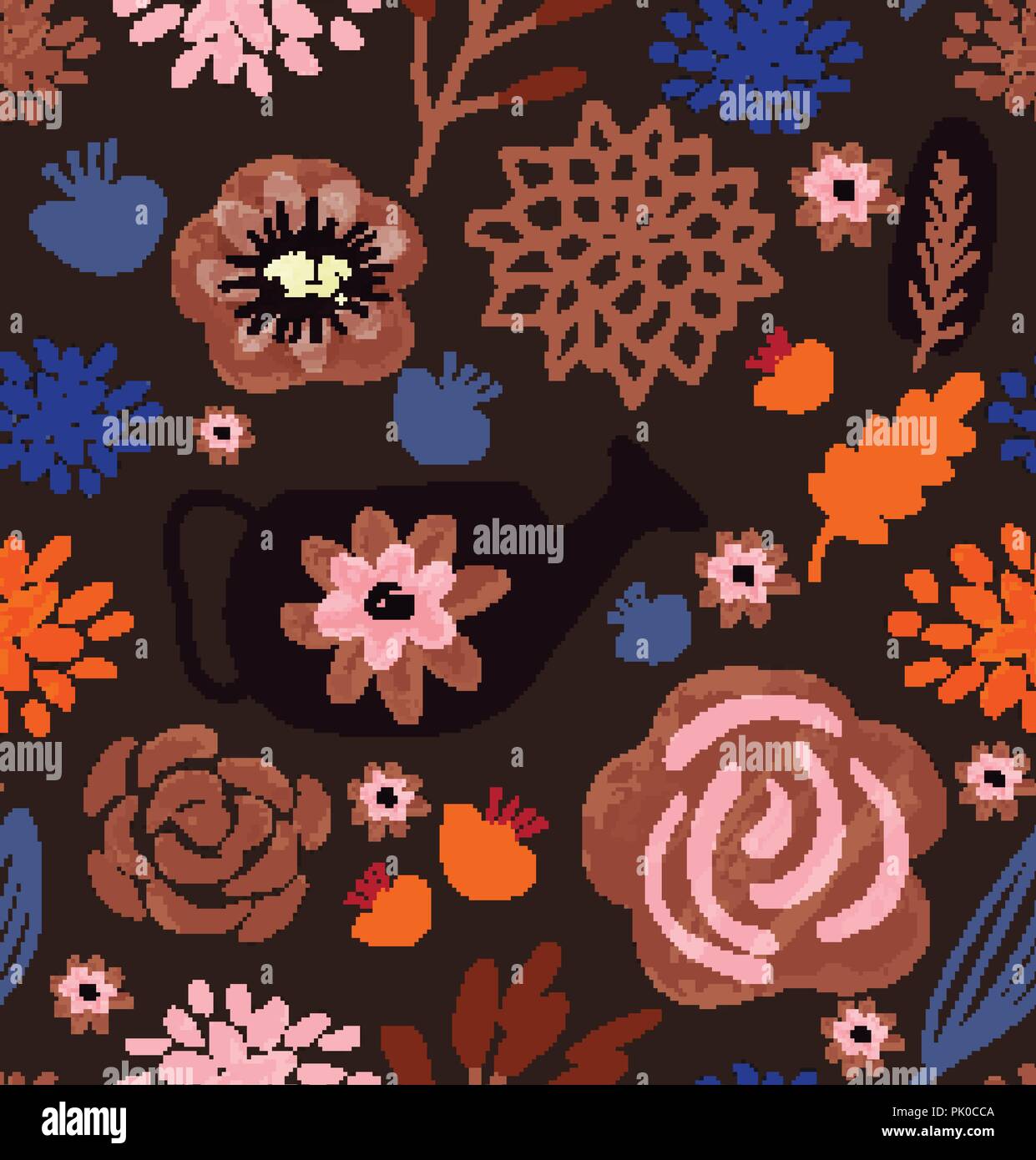Vector hand drawn floral pattern, delicate flowers Stock Vector