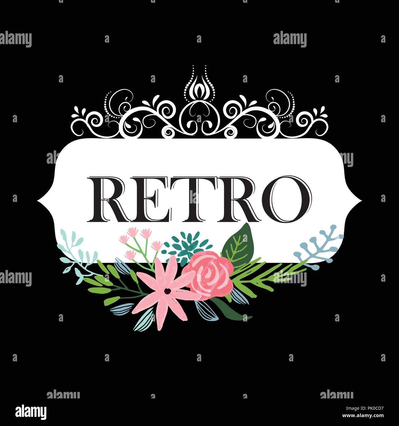 Hand drawn cute floral logo template Stock Vector