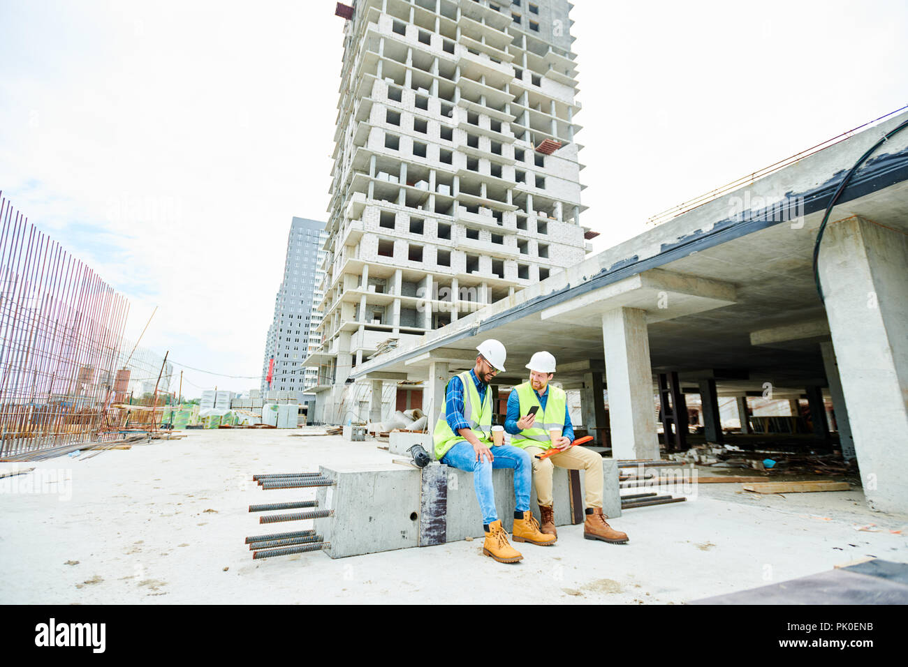 Engineers discussing construction project Stock Photo