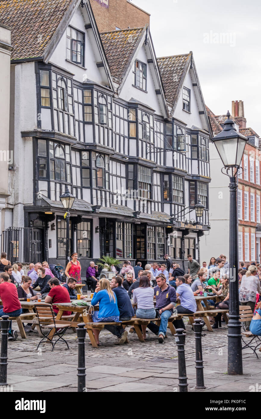 People relaxing at a pub in King Street in the city of Bristol, England, UK Stock Photo