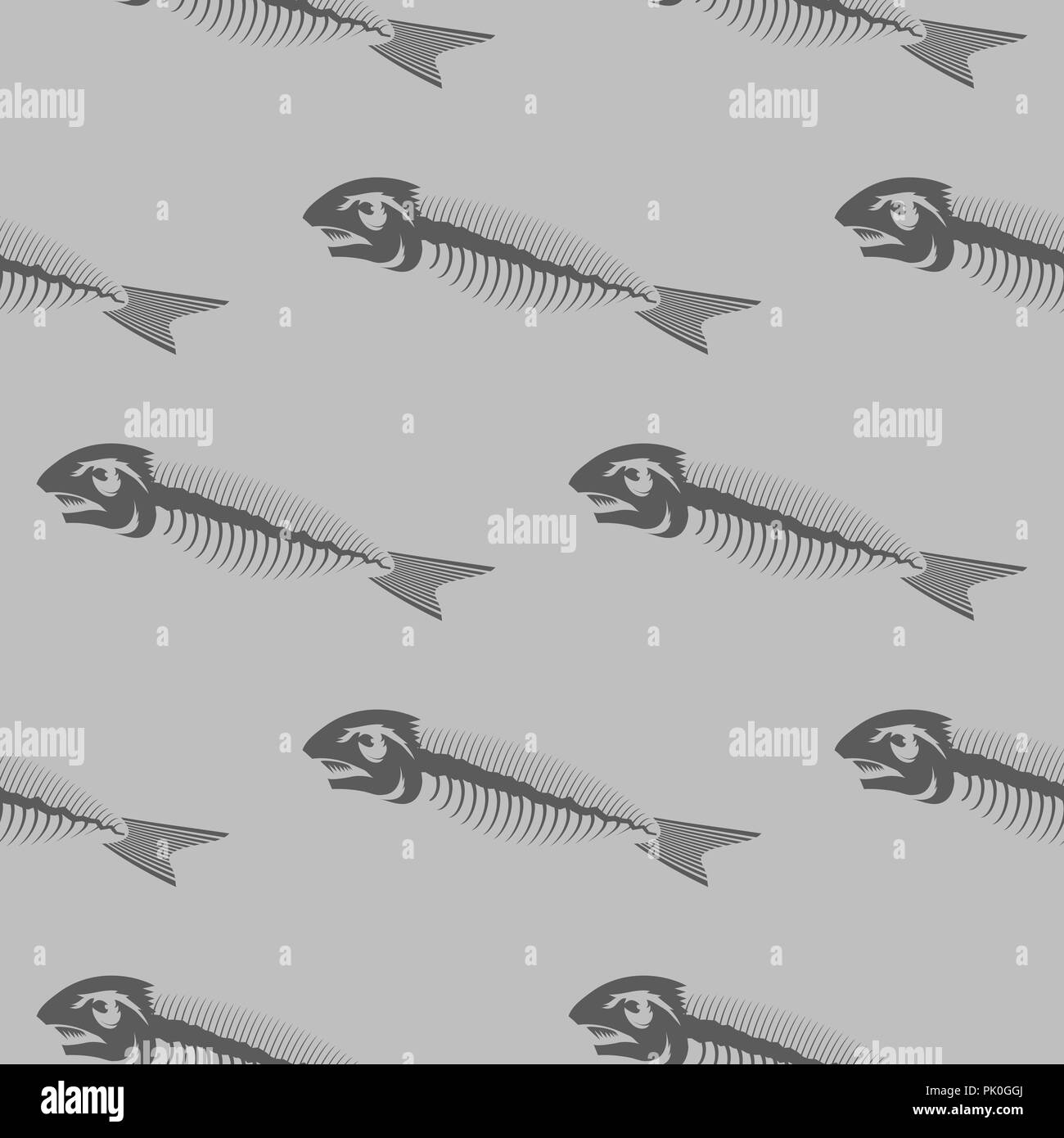 Fish Bone Skeleton Seamless Pattern. Sea Fishes Icons Stock Vector