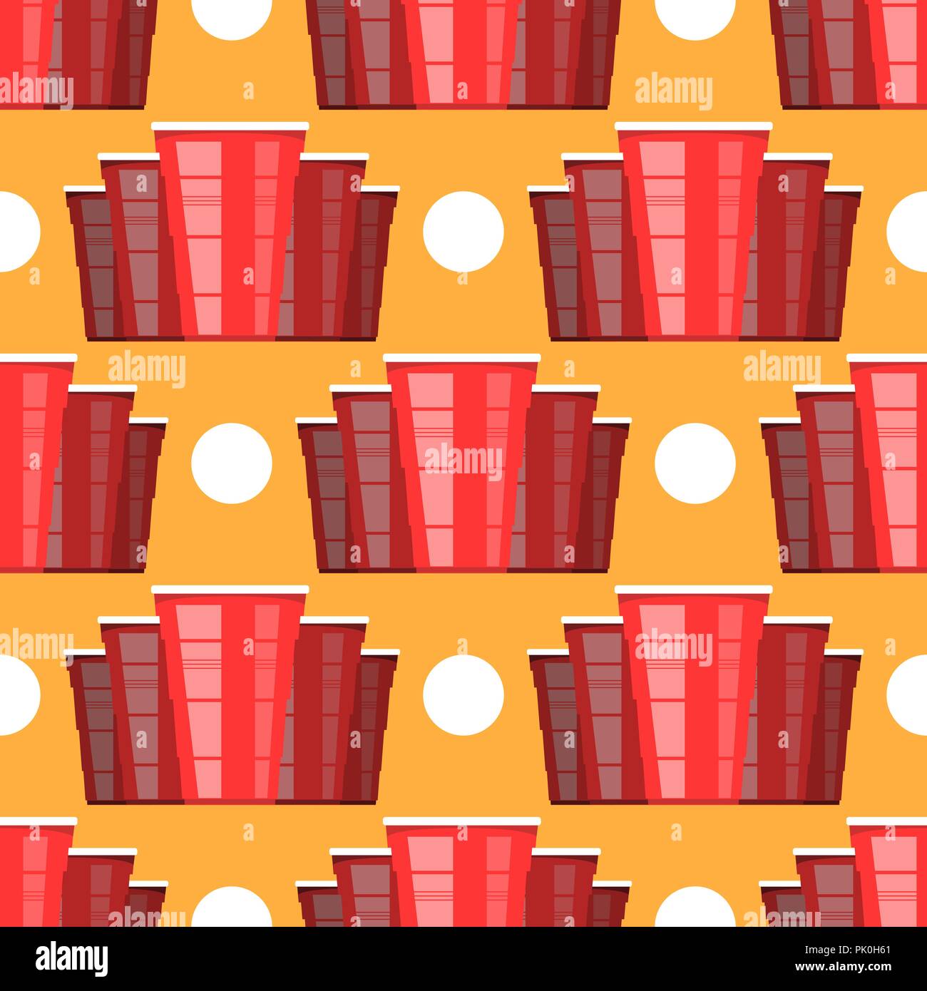 Beer Pong Tournament. Red Plastic Cup and White Tennis Ball. Fun Game for Party. Traditional Drinking Time. Stock Vector