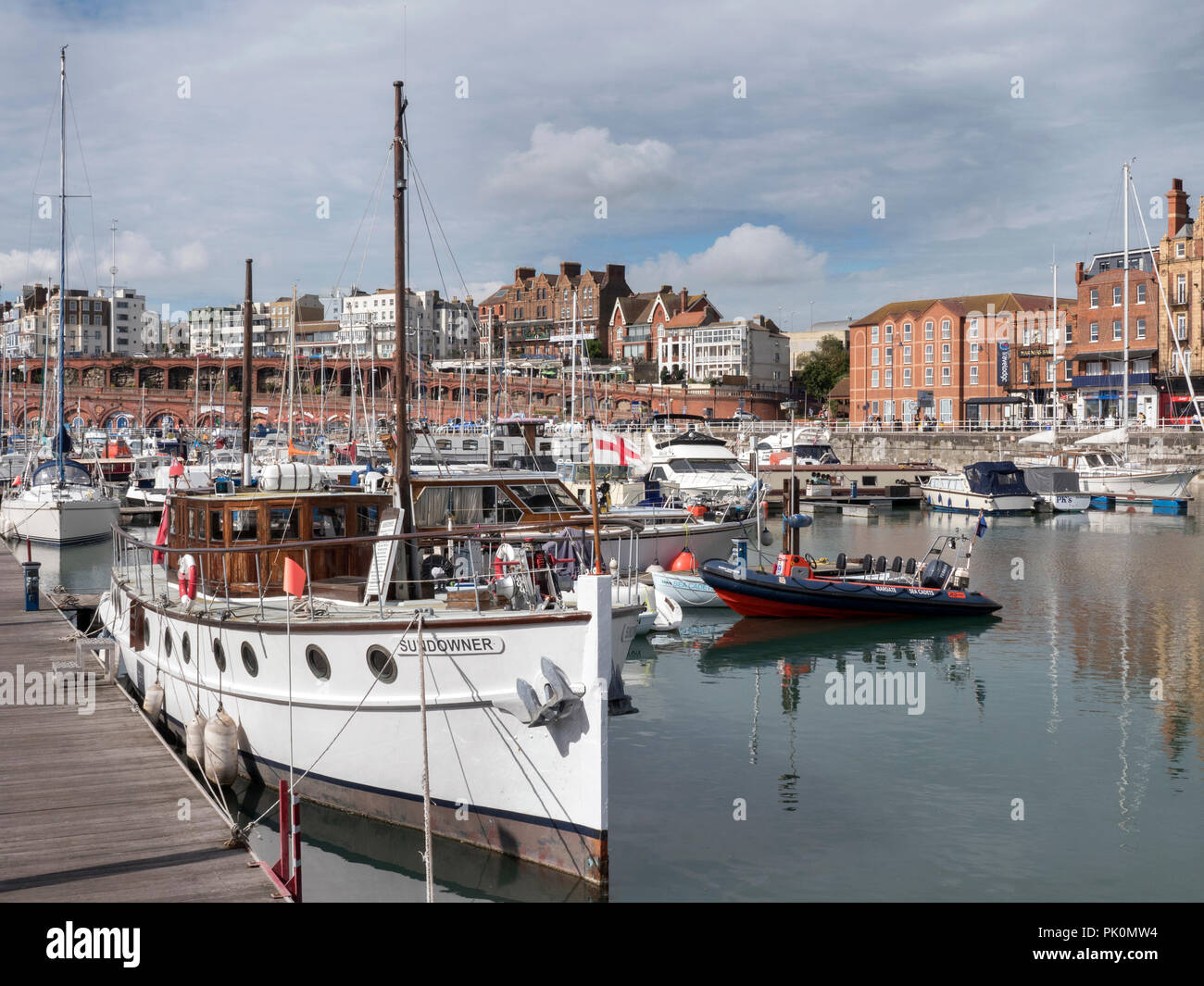 Sundowner historic motor yacht in Ramsgate Royal Harbour. Sundowner ...