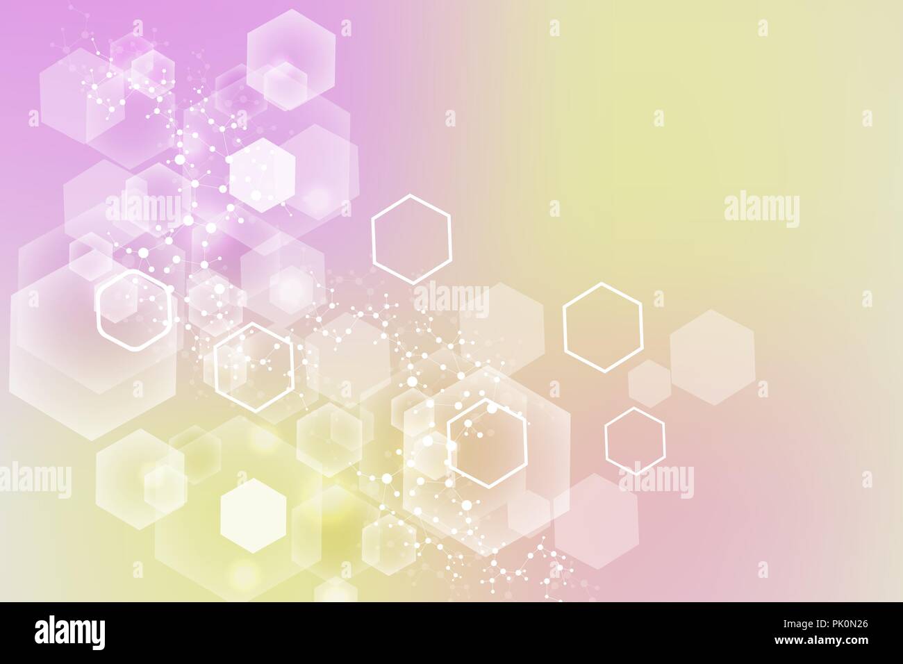 Modern futuristic background of the scientific hexagonal pattern. Virtual abstract background with particle, molecule structure for medical, technology, chemistry, science. Social network vector Stock Vector