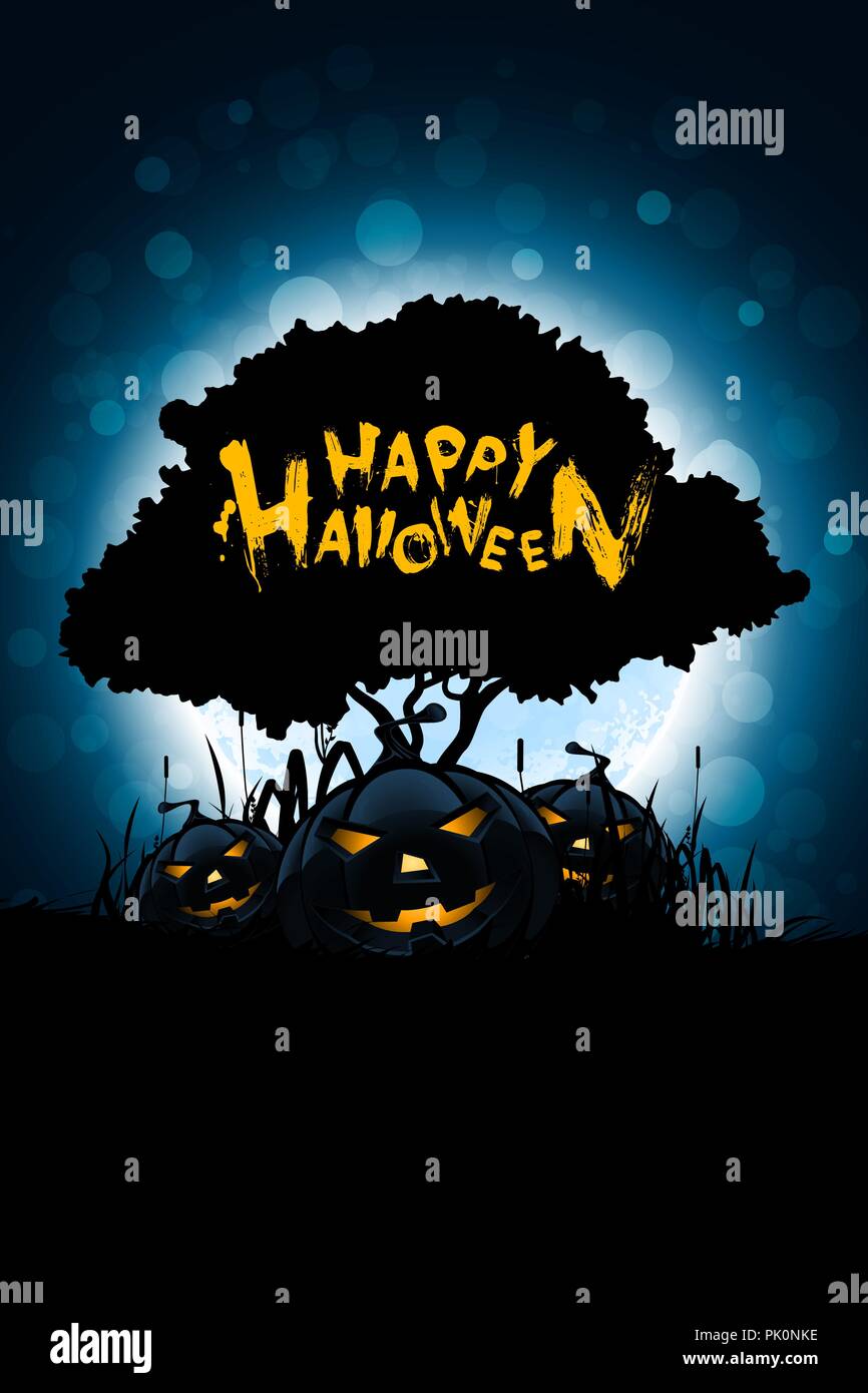 Halloween Background with Tree and Pumpkin Stock Vector Image & Art - Alamy