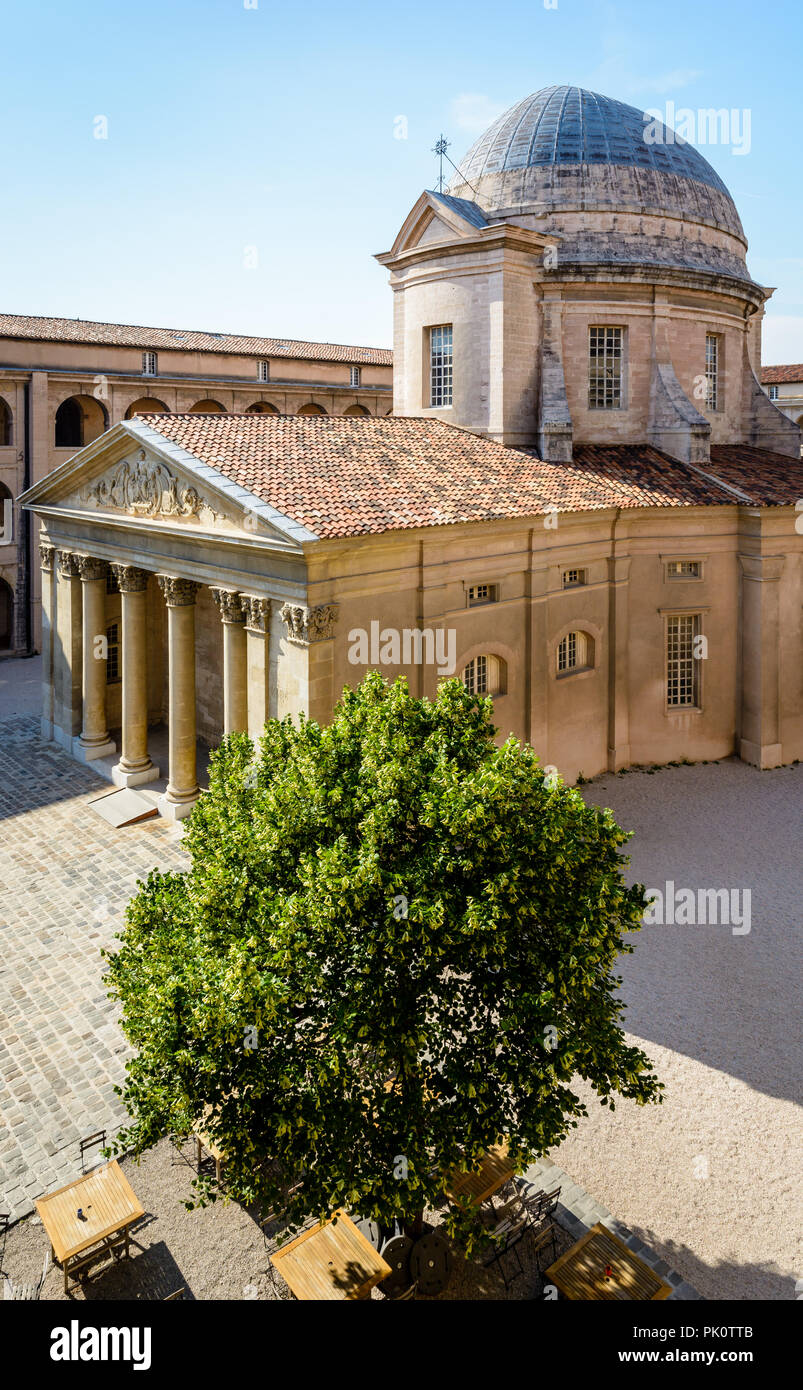 The chapel and its dome in the courtyard of the former almshouse of La Vieille Charite in Marseille, France, and the arcaded galleries of the wings. Stock Photo