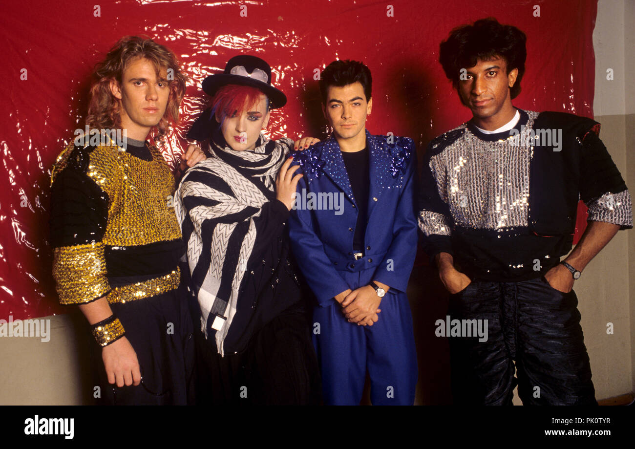 Culture Club (lr) Roy Hay, Boy Jon Moss, Mikey Craig on 29.11